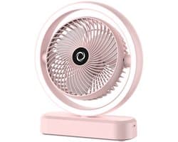 VHV - Ventilator - Tafelventilator - Tafelventilator met Automatische Oscillatie & Nachtlamp - 1800mAh Oplaadbare Ventilator met 270° Zwenkfunctie - Stille Air Circulator voor Bureau en Slaapkamer - Roze