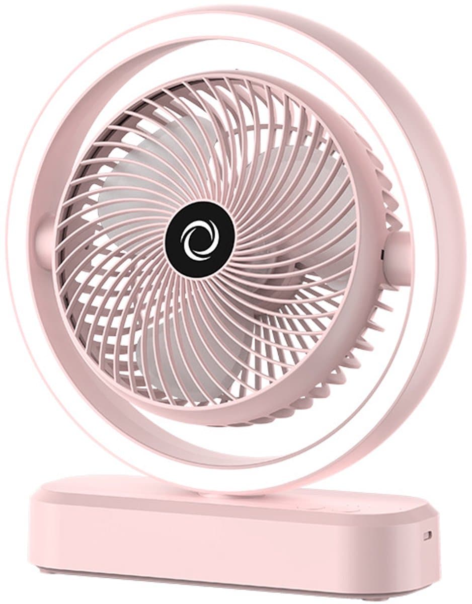 VHV - Ventilator - Tafelventilator - Tafelventilator met Automatische Oscillatie & Nachtlamp - 1800mAh Oplaadbare Ventilator met 270° Zwenkfunctie - Stille Air Circulator voor Bureau en Slaapkamer - Roze — afbeelding 1