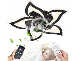 Slimme Plafondventilator met LED Lamp - 50W Energiezuinige Plafondlamp - Lotusvorm- Bediening via Afstandsbediening én App - Met Instelbare Windsnelheden-Zwart