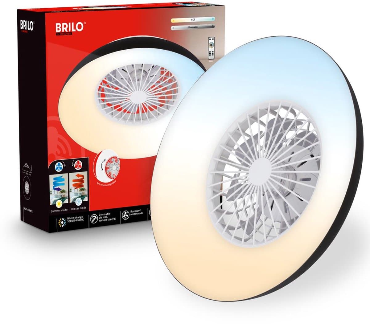 BRILONER Windora - Plafondventilator met verlichting - LED plafondlamp met ventilator - dimbaar - 5 snelheden - ventilator lamp zomer- en wintermodus - CCT - Ø60 cm - zwart — afbeelding 1
