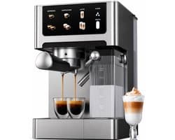 Espressomachine 20 Bar – Cappuccino & Latte Machine - Dubbelboiler Koffiemachine (1350W & 1000W), Extractie in 15s, Roestvrij Staal - Afneembaar Waterreservoir 1,8L - Touchscreen