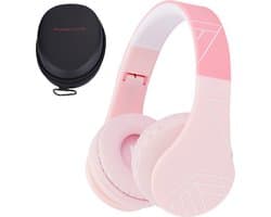 PowerLocus P1 Kids Kinder Koptelefoon Draadloos - Koptelefoon voor kinderen - Veilig volume van 85 dB - Bluetooth Hoofdtelefoon - Met microfoon - incl. Premium Case - Roze