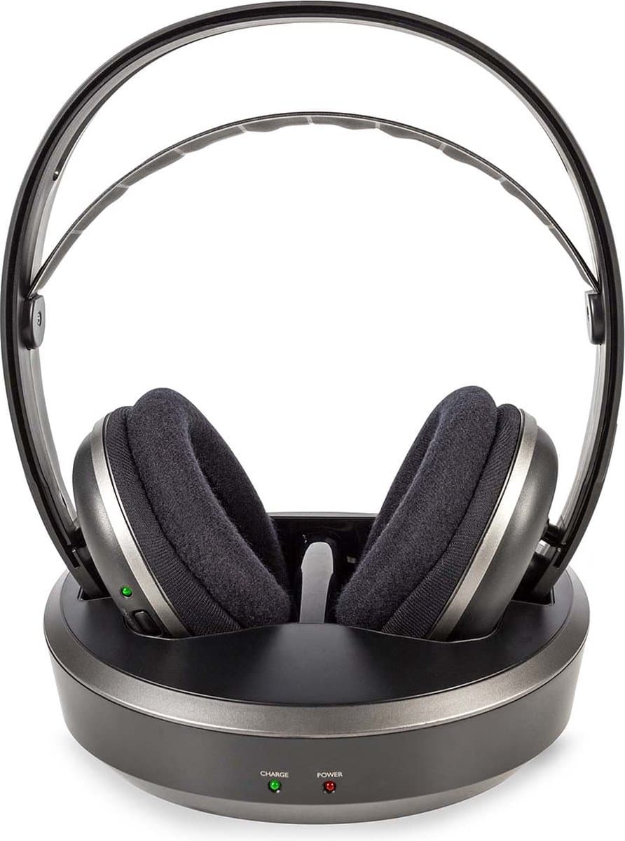 Nedis Draadloze TV-Koptelefoon – Over-Ear – RF – 100 m – 11 uur Batterij – Laadstation – Zilver — afbeelding 1
