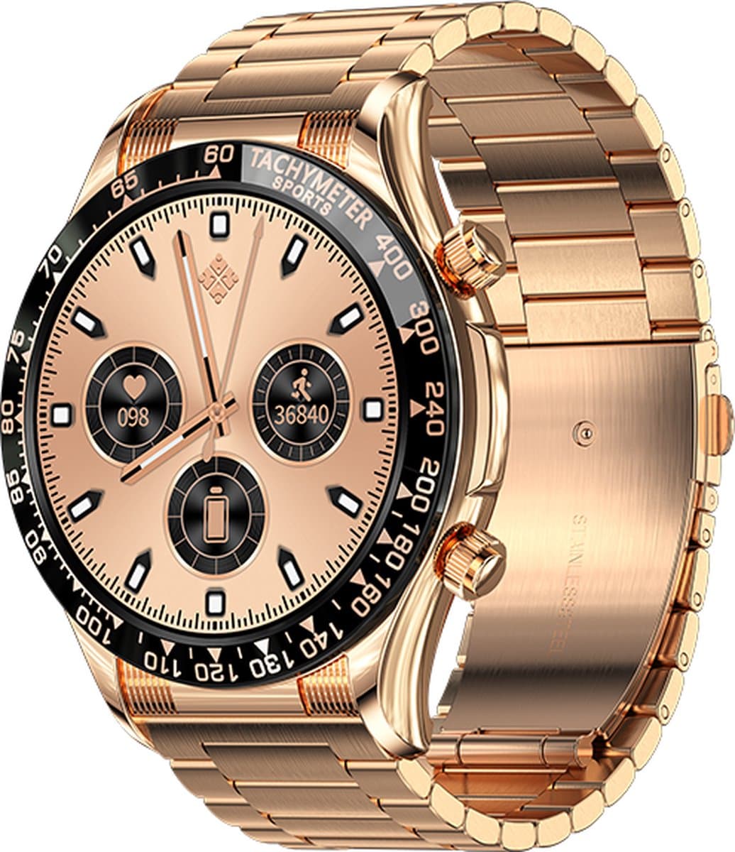 Darenci Smartwatch Superior Pro - Smartwatch heren - Activity Tracker - Touchscreen - Bluetooth bellen - Bluetooth muziek - Stalen band - Heren - Horloge - Stappenteller - Bloeddrukmeter - Verbrande calorieën - Zuurstofmeter - Waterdicht - Roségoud — afbeelding 1