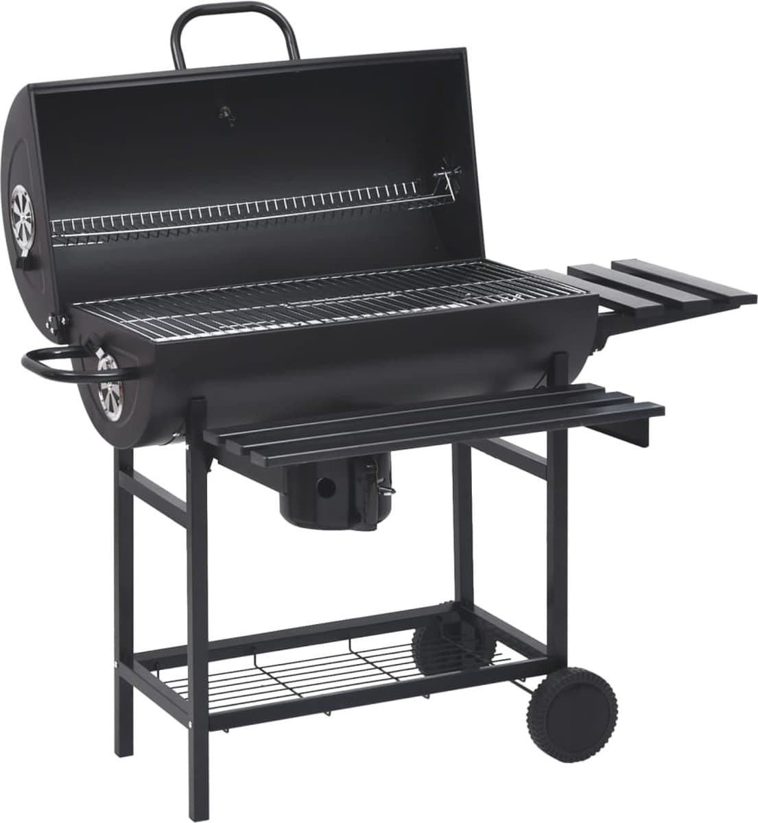 vidaXL Barbecuevat met wielen en schappen 115x85x95 cm staal zwart — afbeelding 1
