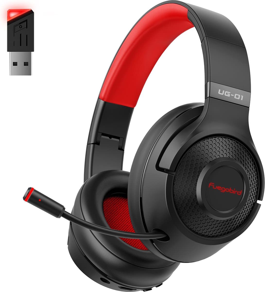 Fuegobird UG-01 - 2.4GHz Draadloze Gaming Headset - RGB - Bluetooth koptelefoon met microfoon - Multiplatform - Geschikt voor Nintendo Switch/PS4/PS5/PC - Zwart Rood — afbeelding 1
