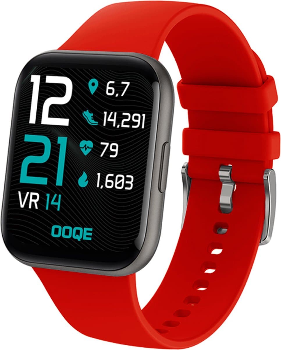 OOQE WATCH PRO 6 - Smartwatch Heren en Dames | Geschikt voor iOS en Android | Full HD | Notificaties | Gezondheidsanalyse | Sportanalyse | GPS koppeling | Music & Call Control | Spelletjes | Ergonomisch | Nederlandstalig | Rood — afbeelding 1