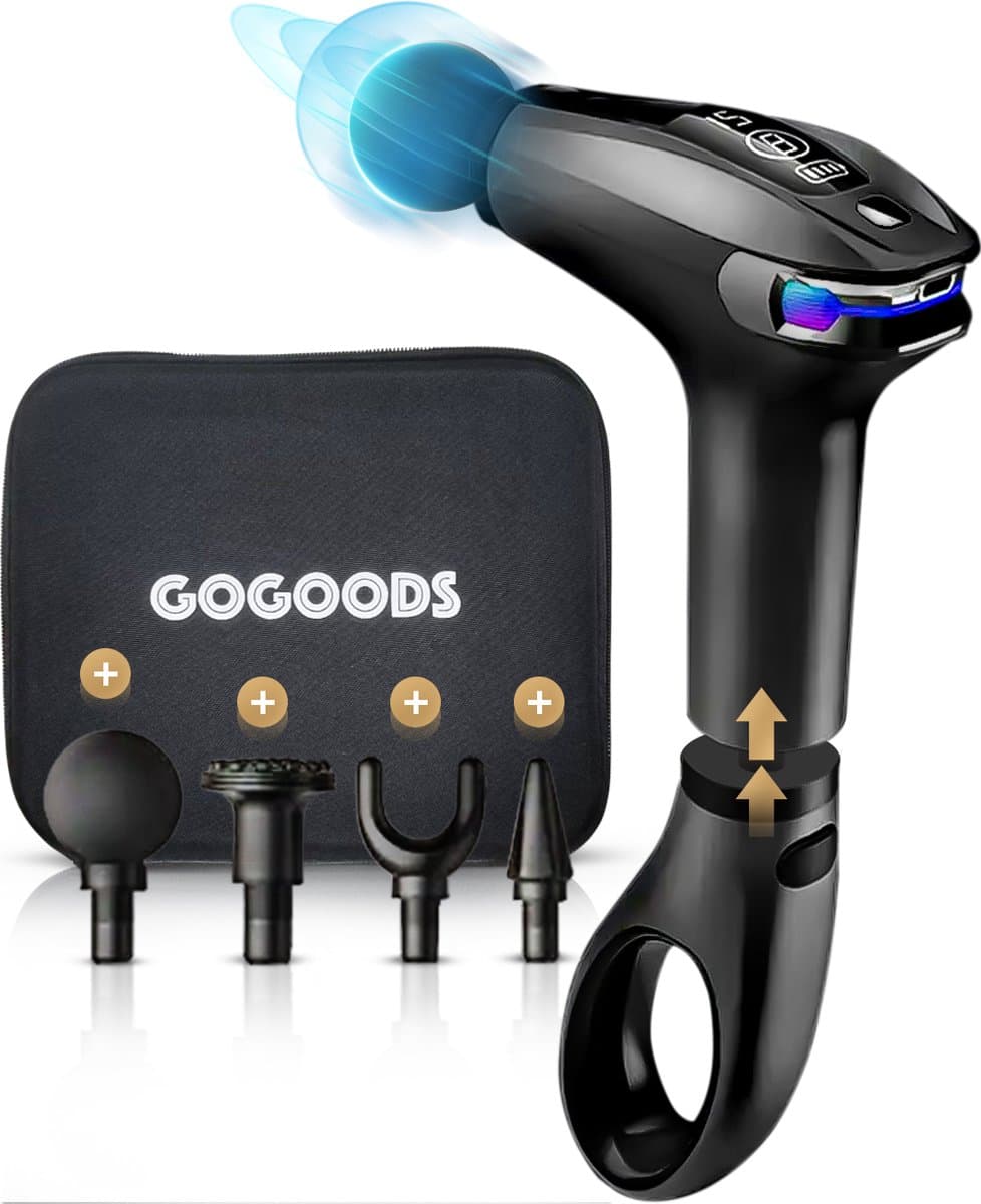 GoGoods® Massage Gun Mini - Luxe Massage Pistool - Met Verlengstuk - 45db - Draadloos - 8 Standen - 4 Opzetstukken - Incl. Koffer — afbeelding 1