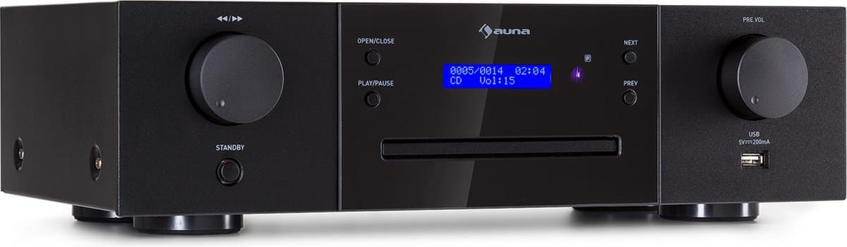 Auna CD-1000 DG, hifi-cd-speler, USB, MP3, afstandsbediening, cd-speler met LED-display, cd-receiver van aluminium, zwart — afbeelding 1