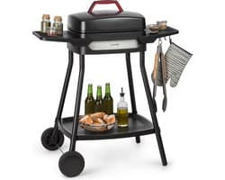 Klarstein Gatsby elektrische barbecuestandaard tafelgrill, vermogen: 2000 W, EasyGrill Concept, grilloppervlak: 40 x 36 cm / gegoten aluminium / antiaanbaklaag / grillmuts, twee zijtafels, zwart - BBQ - 47 cm - RVS - RVS