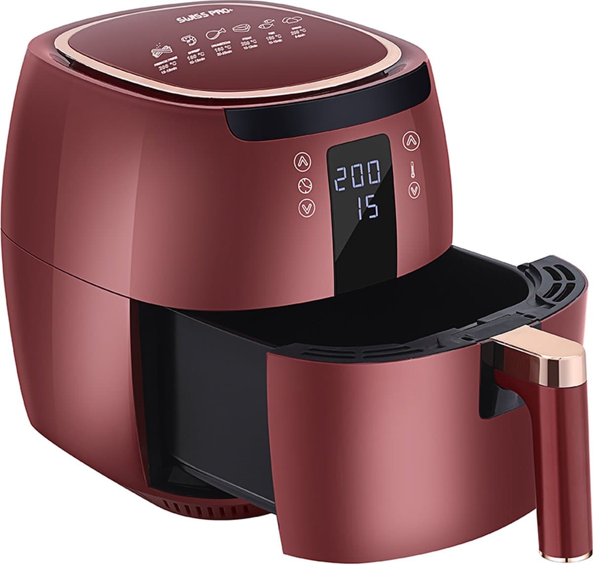 Swiss Pro+ - SP-DAF7LR - airfryer XXXL - Intelligente Heteluchtfriteuse Digitaal- 7 L - XXXL - New Model 2026 - GRATIS Recepten Boek - Touchscreen - TURBO Opwarmen - Rood - 7 liter — afbeelding 1