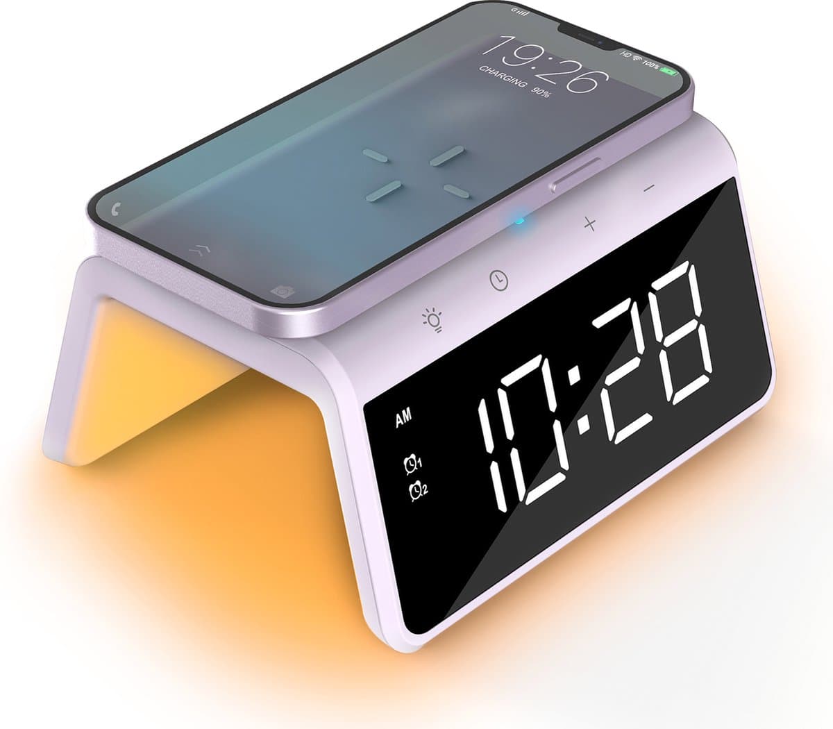 Caliber Wekker - Draadloze Oplader - Wake-up Light - Digitale wekker - Wekkers digitaal - Digitale klok - Paars (HCG019QI-PU) — afbeelding 1