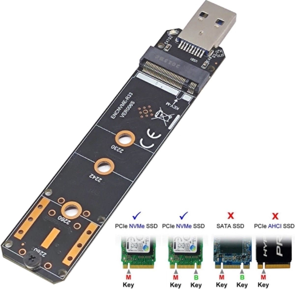 ENCNVME-R33 USB 3.2 Gen 2 10Gbps naar NVMe M.2 SSD-adapter RTL9210-chips voor M Key M2 NVMe — afbeelding 1