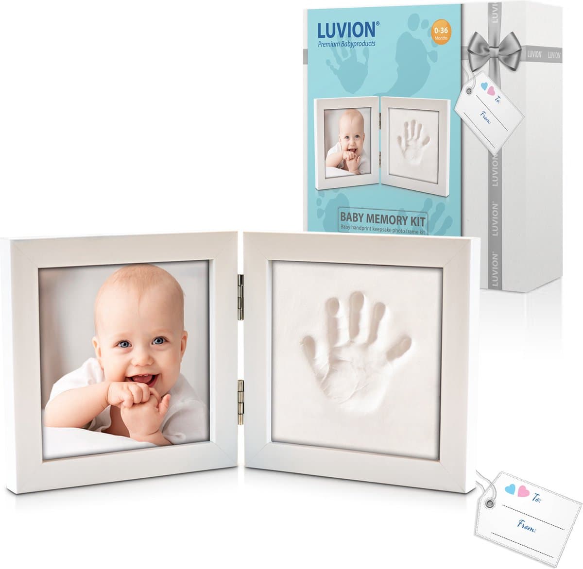 LUVION® Baby Fotolijstje met Klei Afdruk (Gipsafdruk baby) - Hand & Voet Afdruk - Geboorte cadeau - Kraamcadeau jongen / Kraamcadeau meisje — afbeelding 1