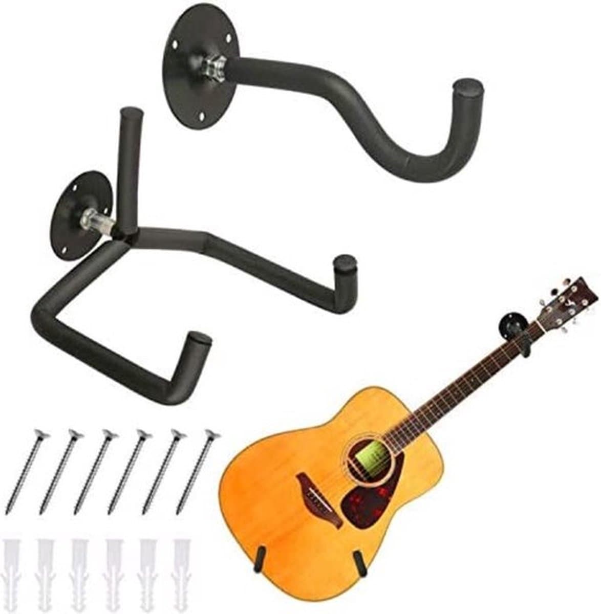 LunaLuxa - gitaarbeugel muur - gitaar wandbeugel - gitaar steun - gitaarstandaard- Muurbeugel gitaar - voor elektrisch akoestisch, ukelele, bas etc, inclusief schroeven voor het ophangen — afbeelding 1
