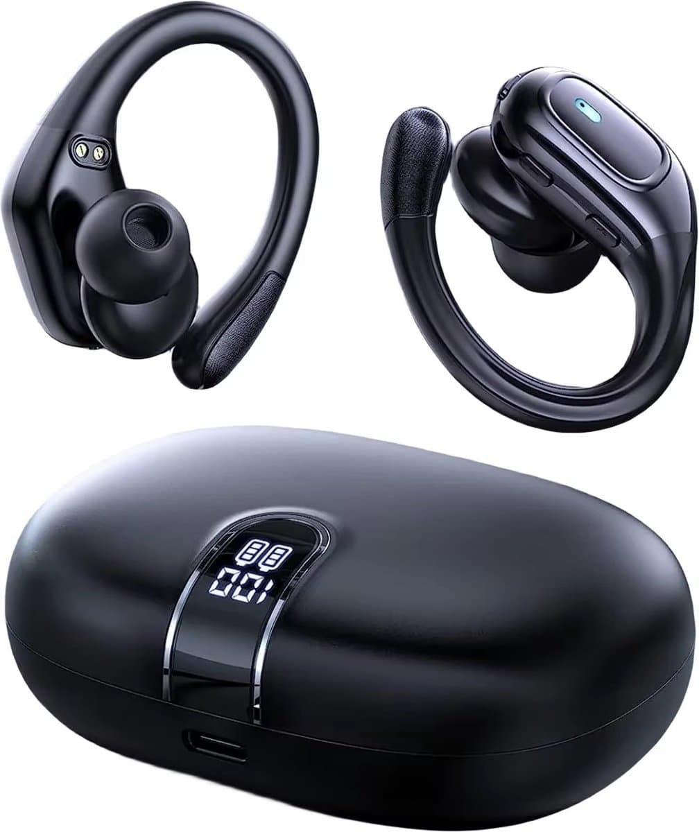Audrax® Fit Pro Draadloze Sport Oordopjes - 75 uur Speeltijd - Met Oorhaak - IPX7 Waterbestendig - Bluetooth - Sport Oortjes - Oortjes Draadloos - Geschikt voor Apple en Android - Zwart — afbeelding 1