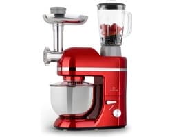 Klarstein staande mixer/foodprocessor met vleesmolen, 1800W, kleine deegmixer, 6 snelheden, garde, meng- en deeghaak, planetaire mengbeweging, staande mixer met blender, foodprocessor met 5L kom