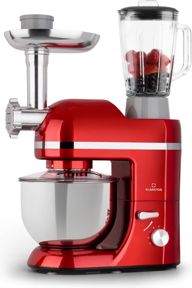 Klarstein staande mixer/foodprocessor met vleesmolen, 1800W, kleine deegmixer, 6 snelheden, garde, meng- en deeghaak, planetaire mengbeweging, staande mixer met blender, foodprocessor met 5L kom — afbeelding 1