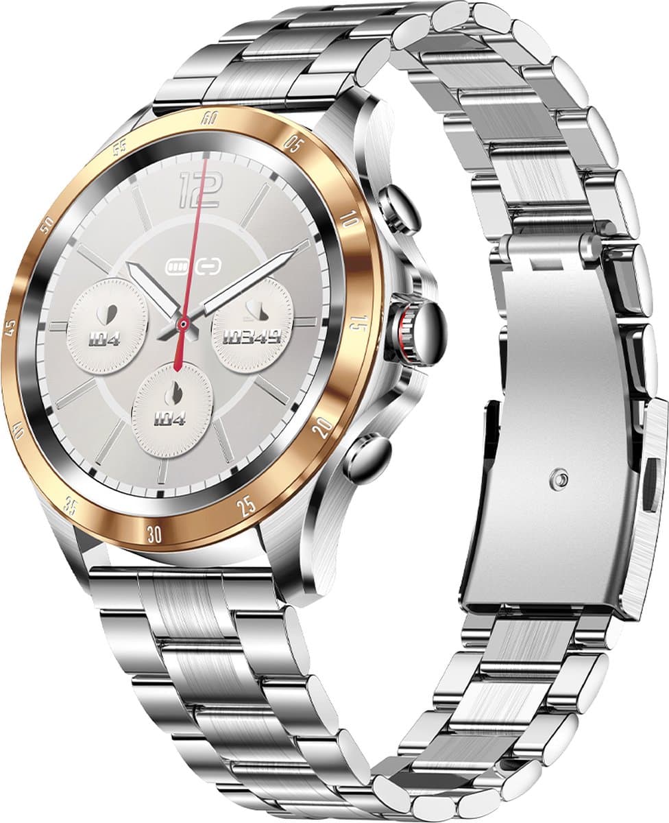 Darenci Platinum Pro Smartwatch Heren – Zilver/Goud – Stalen Band – Bluetooth Bellen & Muziek – Hartslag-, Bloeddruk- & Zuurstofmeter – IP67 Waterdicht – Luxe Activity Tracker — afbeelding 1