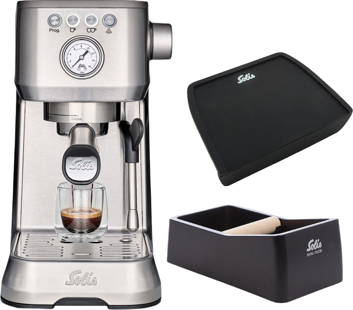 Solis Barista Perfetta Plus 1170 - Pistonmachine - Espressomachine - Inclusief Coffee Knock-Box en Tamping Mat - Zilver — afbeelding 1