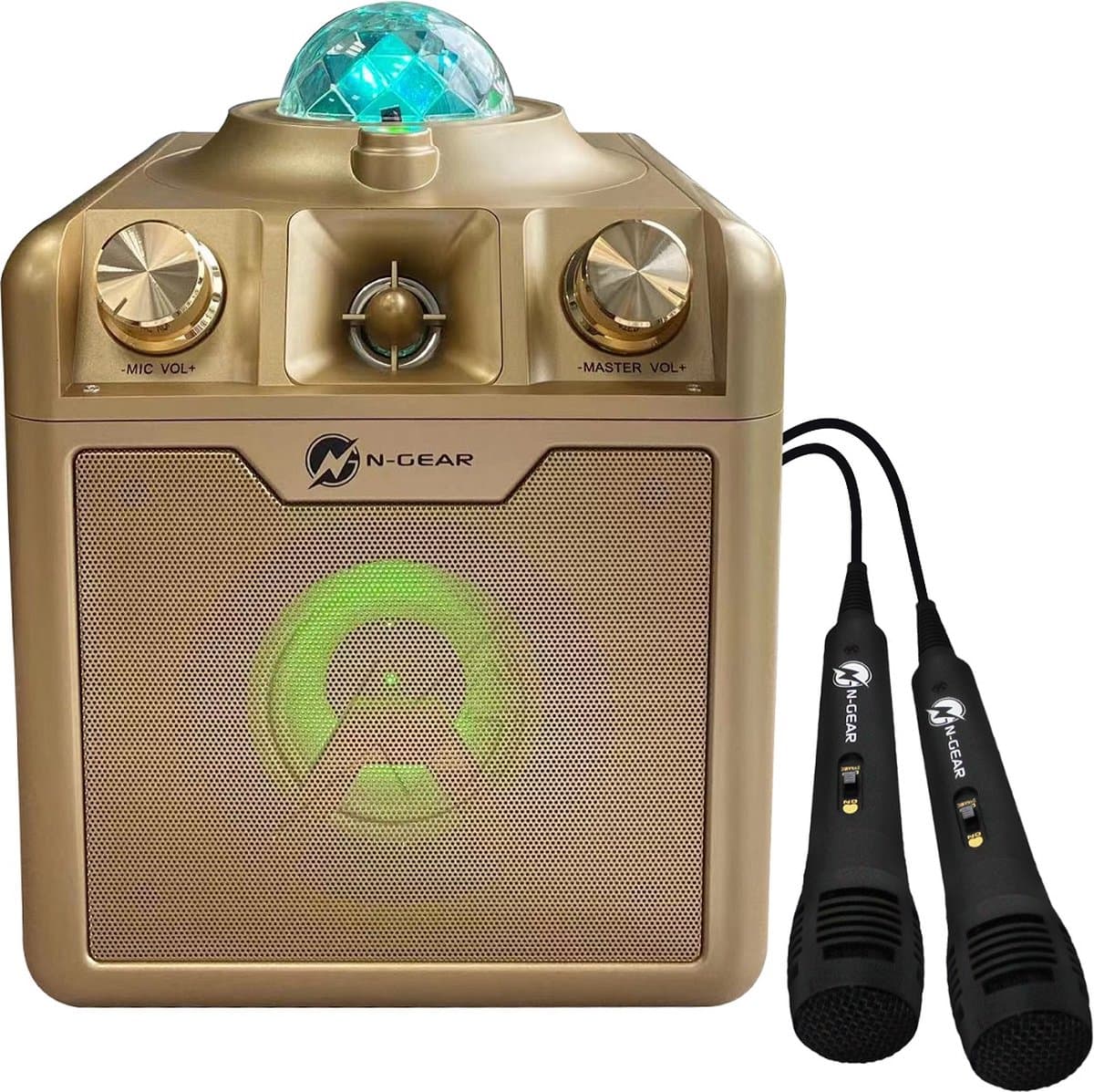 N-GEAR Disco Star 710 Gold - Bluetooth Speaker - Karaoke Set - Party Box met Sterrenprojector & 2 Microfoons — afbeelding 1