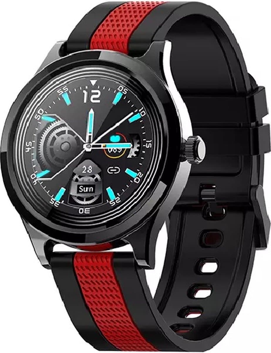 Darenci Smartwatch Majestic – Unisex Smartwatch met Touchscreen – Activity Tracker met Stappenteller, Bloeddrukmeter, Zuurstofmeter & Calorieënteller – Siliconen Band – Rood/Zwart — afbeelding 1
