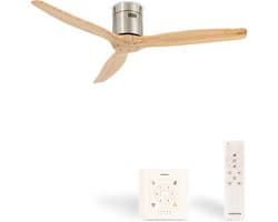 CREATE - Plafondventilator 40W silent Ø132 cm - Controller voor wandmontage - afstandsbediening - Niquel Naturel Hout- WIND CALM