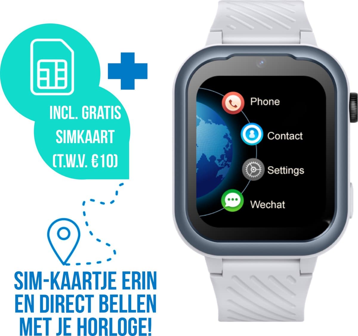 Wiesba WB39 - smartwatch kinderen - gps horloge kind - kinderhorloge bellen - gps tracker kinderhorloge - kinderhorloge met gps - kinderhorloge - Grijs — afbeelding 1