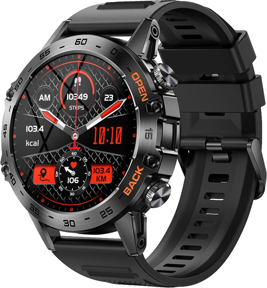 Kiraal Breeze - Stoer en Krachtige Smartwatch Design - Android & iOS - Voor De Moderne Man - Zwart — afbeelding 1