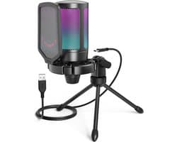 FIFINE - A6V - USB RGB Streaming Microfoon met Standaard - Gaming - Podcast - Geschikt voor - PS5 / PS4 / PC / Windows - Touch Mute Knop - Filter