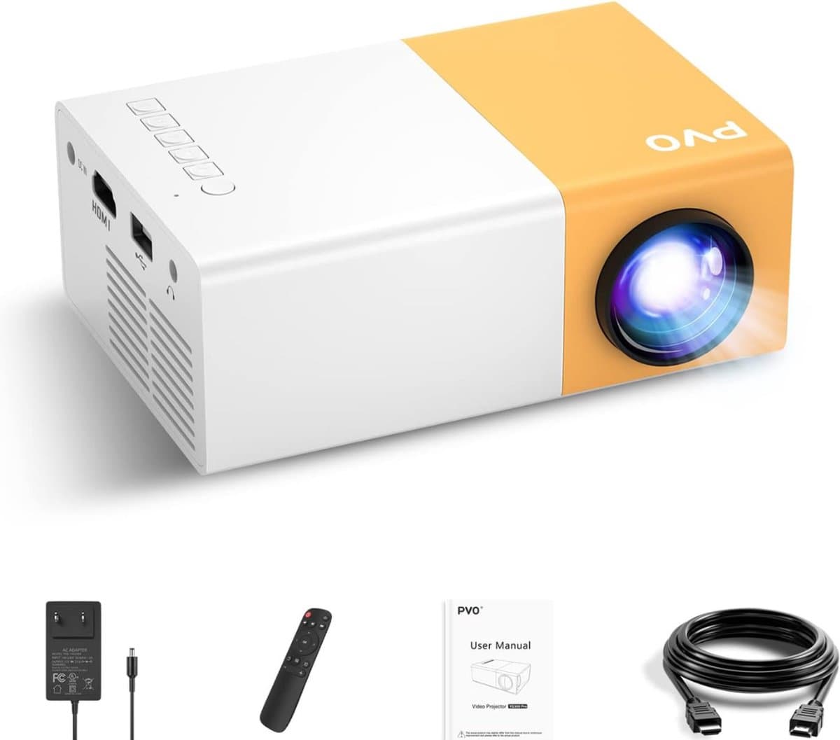 ALLGoods. Draagbare Beamer - Mini Beamer 4K - Projector Scherm – 4K Support – tot 170 Inch – LED Full HD - Home Cinema - Mini Projector - met Afstandsbediening - Wit/Geel — afbeelding 1