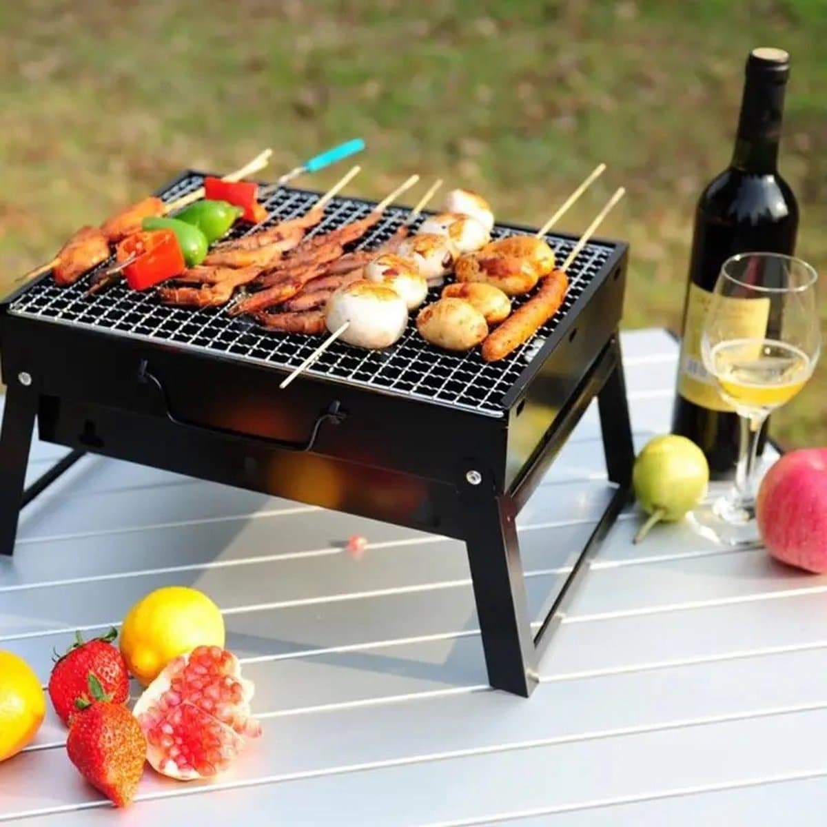Barbecue Houtskool - Opvouwbare BBQ - Compact - Inklapbare Grill Met Rooster - Camping - Tafel - Strand - Zomer - Picknick - Rechthoekig - Roestvrij Staal - Zwart - 35x27x20 cm — afbeelding 1