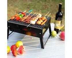 Barbecue Houtskool - Opvouwbare BBQ - Compact - Inklapbare Grill Met Rooster - Camping - Tafel - Strand - Zomer - Picknick - Rechthoekig - Roestvrij Staal - Zwart - 35x27x20 cm