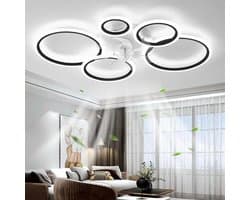 5 Ring Ventilator | Moderne Ringen LED Ventilator | Smart Lamp | 70 cm | Zwart | Bedienbaar Met Afstandsbediening & APP | Kroonluchter | Moderne Ventilator Licht