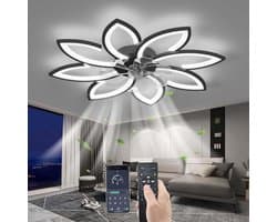 8 Sterren Plafondlamp Met Ventilator - Zwart - Met Afstandsbediening - Smart lamp - Dimbaar Met App - 6 Standen Ventilator - Woonkamerlamp - Moderne lamp - Plafoniere