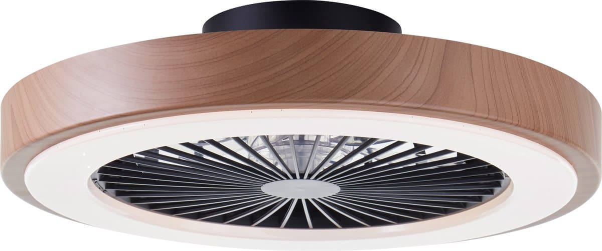 Brilliant Slimline - Plafondventilator - Met verlichting - LED 40W - 3000K-6500K - Dimbaar - Zwart met Houtstructuur rand - Zeer stil — afbeelding 1