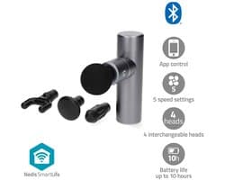 Nedis SmartLife Massage Gun – Draadloos – Mini Massage Pistool – 4 Opzetstukken – Spierherstel & Ontspanning – Oplaadbaar – Met Draag Tasje – Donkergrijs