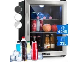 Klarstein Drankkoeler minikoelkast met glazen deur, minikoelkast voor op de kamer, kleine met verstelbare schappen, kleine koelkast van 33 liter, stille koelkast voor binnen en buiten - Drankkoelkast Drankenkoelkast - Touch - Zwart