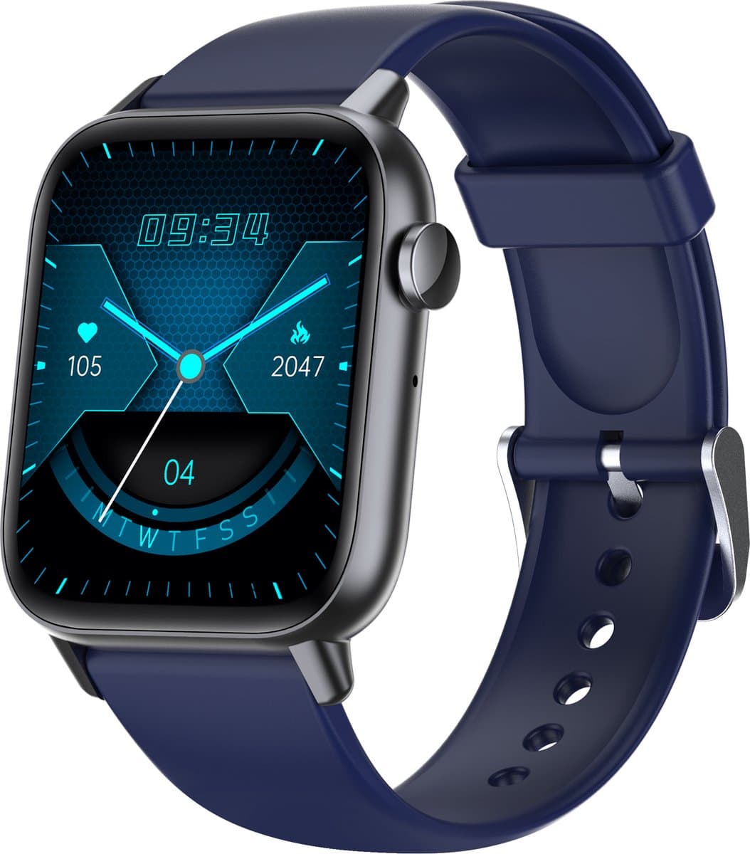 SAMTECH Smartwatch - Heren & Dames – horloge – met HD Touchscreen - Stappenteller, Calorie Teller, Slaap meter – Donkerblauw — afbeelding 1