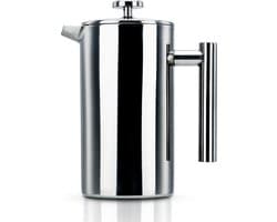 Intirilife koffiepot in SILVER - 1 liter koffiezetapparaat volgens het French press systeem gemaakt van roestvrij staal met roestvrijstalen filter - plunjer koffiezetapparaat koffiepers