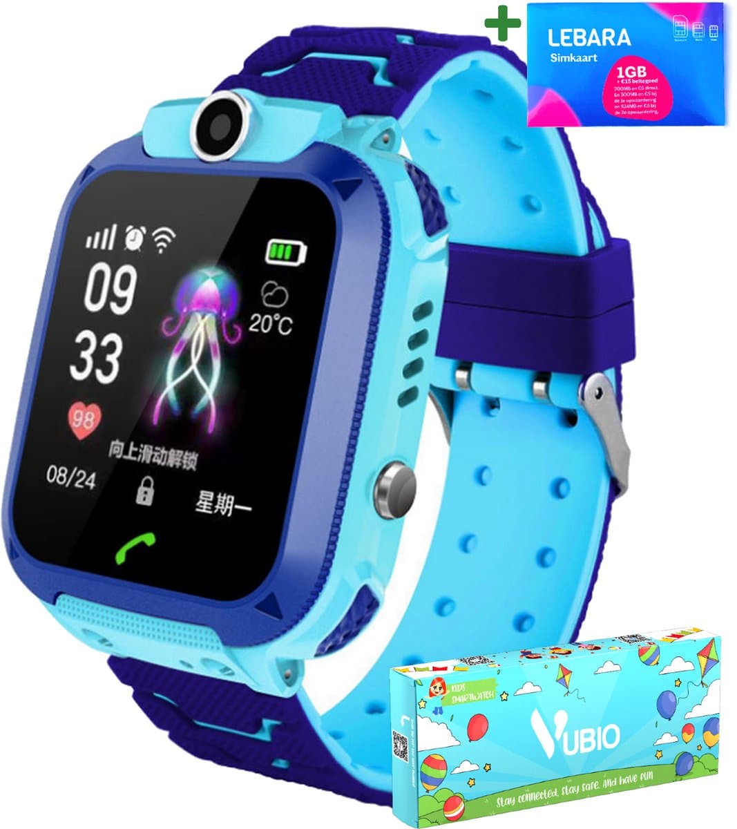 VUBIO B1 Kinder Smartwatch Blauw - Inclusief Simkaart - Bellen & Camera - Super Leuk Horloge Voor Kinderen Met Alles Wat U Nodig Heeft Voor De Veiligheid Van Uw Kind! — afbeelding 1