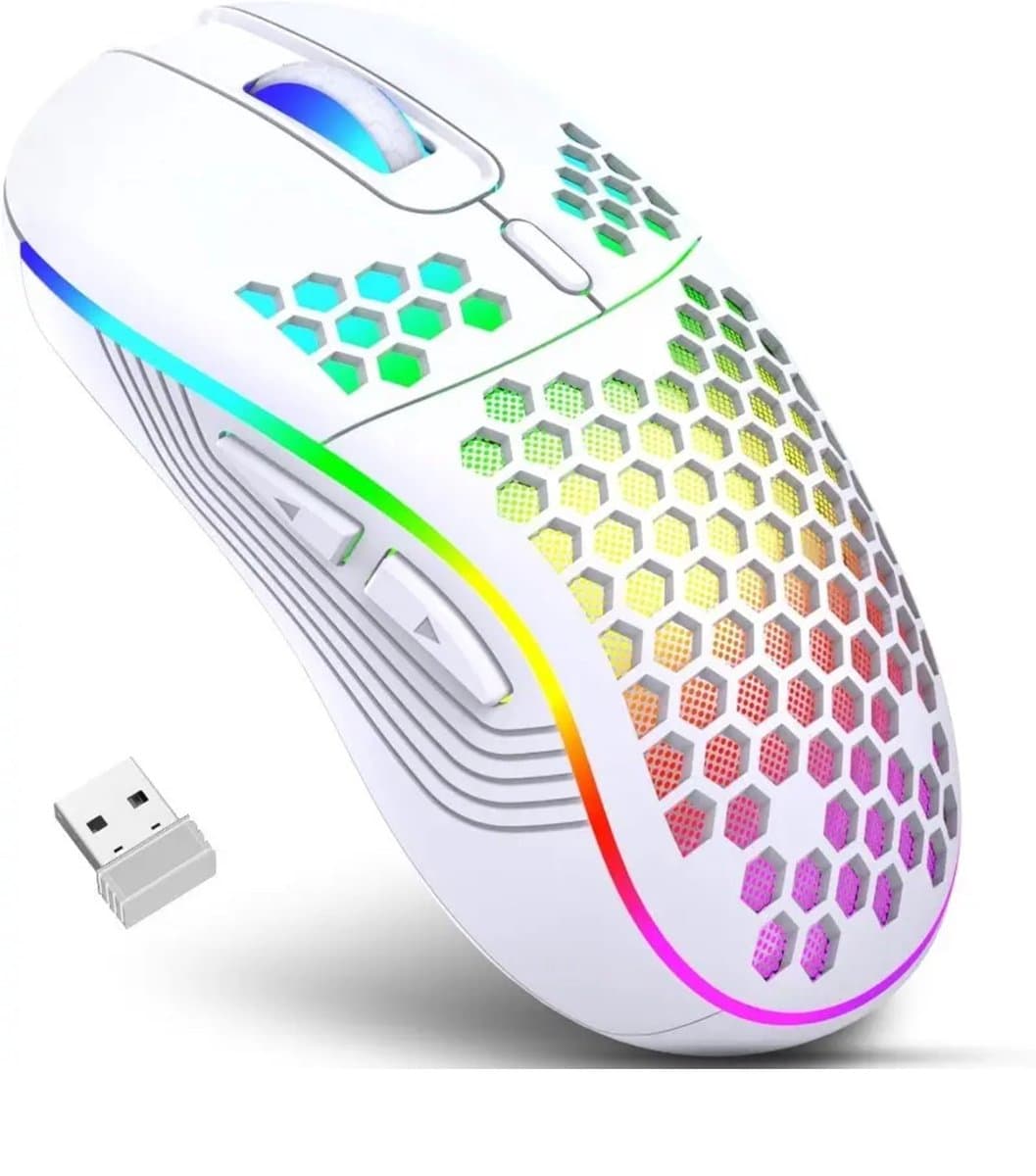 Kubus draadloze gaming muis - 3 verschillende DPI standen - rechtshandig - RGB verlichting - 82 gram - Zwart - werkt met alle software - ergonomisch — afbeelding 1