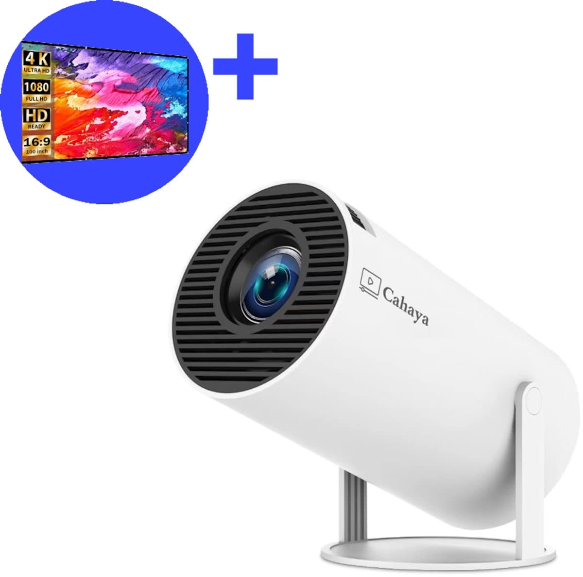 Cahaya - Mini beamer 2026 model + Projectiescherm (100'') - Pro versie - Mini Beamer - mini projector - draagbare beamer - projector / beamer - Geïntegreerd Android 12.0 systeem - Screen mirroring smartphone - Home cinema — afbeelding 1