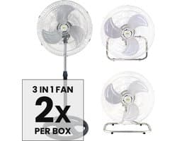 DutchMasters 3-in-1 Ventilator | 45 cm | Statief-, Vloer- & Wandventilator | Krachtig & Energiezuinig | 50W | 2 stuks in doos