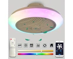 RGB Plafondventilator - Smart Ventilator Lamp - Dimbaar Met App En Afstandsbediening - 6 Standen Ventilator - 50 cm - Woonkamerlamp - Moderne lamp