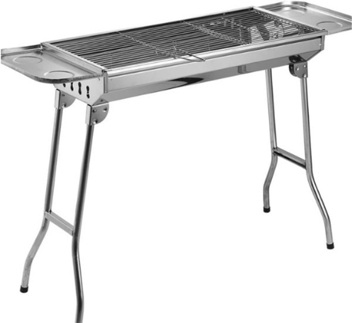 Roestvrijstalen houtskoolbarbecue, inklapbaar, outdoor, BBQ, draagbare campingbarbecue, staande grill, grillwagen, kolengrillm 74 x 33,5 x 71,5 cm. — afbeelding 1