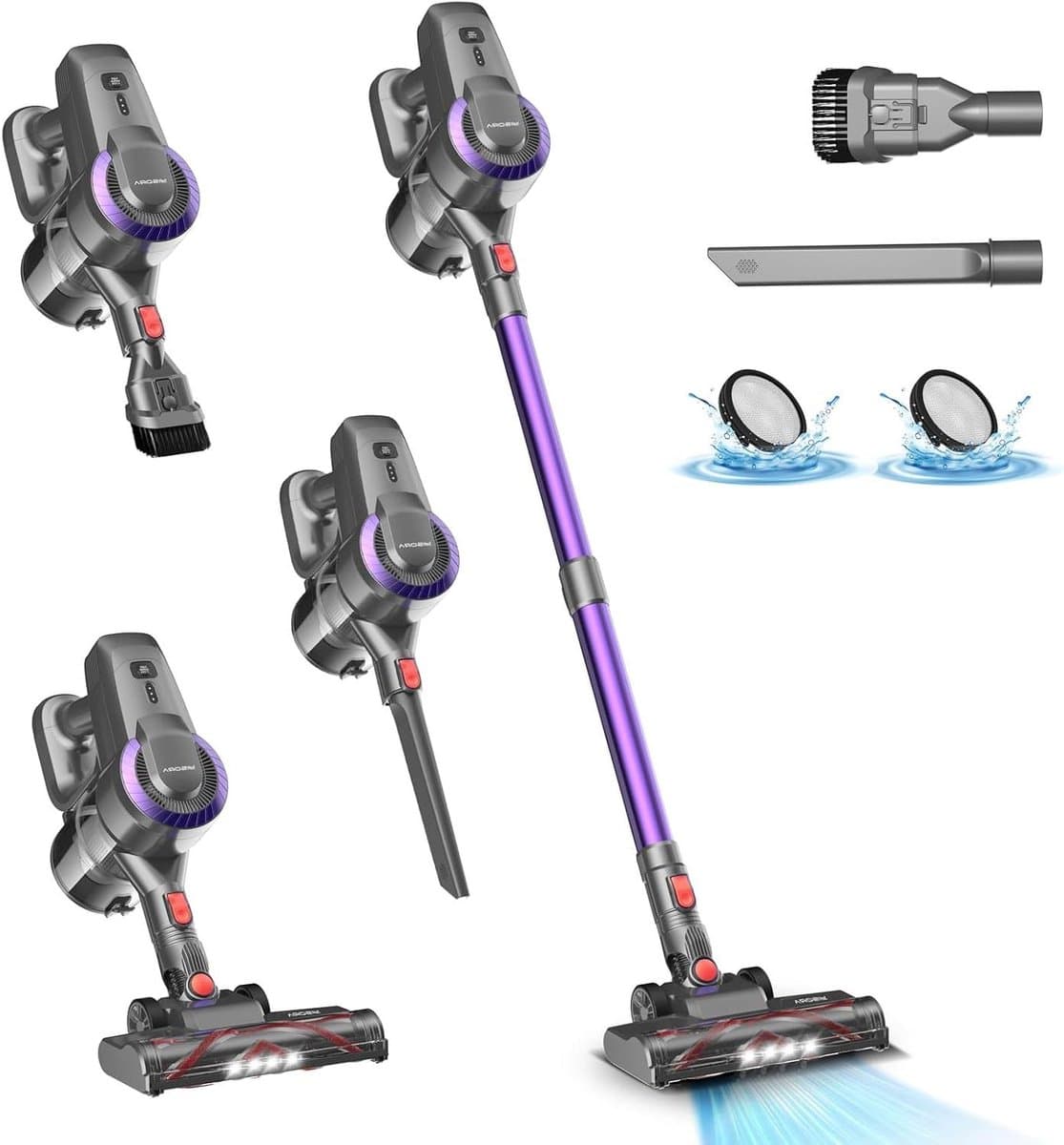 Draadloze Steelstofzuiger - Accustofzuiger Handstofzuiger - Snel Huis Schoonmaken - Anti-klitborstel Zelfstaand - 28000 Pa - Pastel Lilac — afbeelding 1