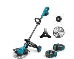 Accu Grastrimmer Borstelloze Motor 18V Compatibel met Makita Batterij - Draadloze Grasmaaier 25 cm Maaibreedte met 3 Meskoppen en Nylon Wielen - 58000 RPM - 120 cm