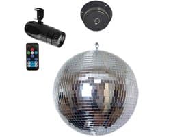E-Lektron Spiegelbol Set - 25 cm disco bal - Inclusief motor en RGBW pinspot
