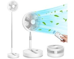Statiefventilator-vloerventilator-tafel ventilator geluidloos -telescopische opvouwbare staande ventilator voor thuisgebruik met oplaadfunctie - Draagbaar, stil, lange batterijduur, mini USB-oplaadbaar - Wit - 22x22x10,5 cm